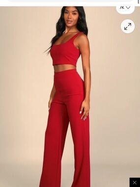 Lulu's Red Wide-Leg Crop Top and pant set